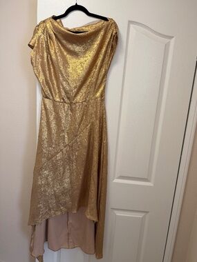 SHEIN Gold Hi-Low Party Dress for Women, Sleeveless, Boat Neck, L
